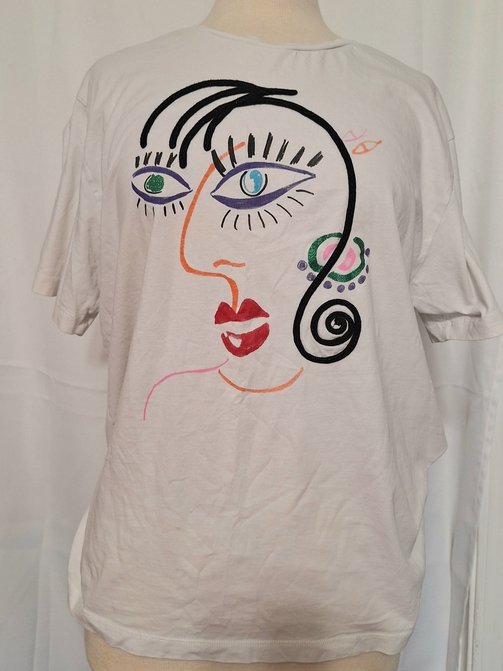 Desigual Women's Graphic Print Crew Neck Short Sleeve T-Shirt Size L Arty Face